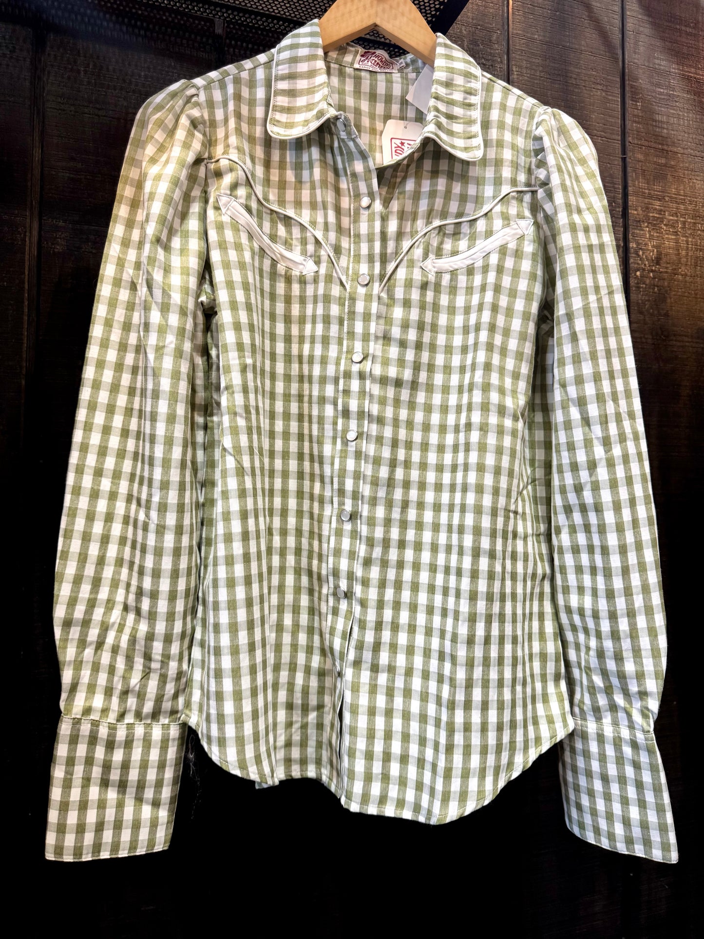 The Howdy Hanny Olive Gingham Pearl Snap