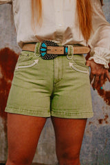 The Howdy Hanny Olive Denim Shorts