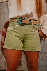 The Howdy Hanny Olive Denim Shorts