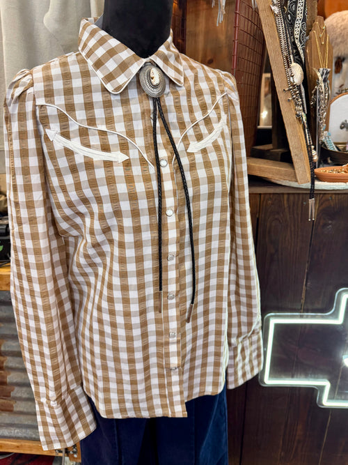 The Howdy Hanny Brown Gingham Pearl Snap