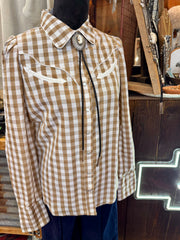 The Howdy Hanny Brown Gingham Pearl Snap