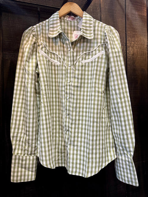 The Howdy Hanny Olive Gingham Pearl Snap