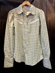 The Howdy Hanny Olive Gingham Pearl Snap