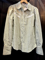 The Howdy Hanny Olive Gingham Pearl Snap