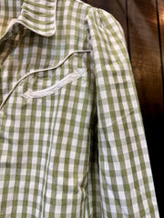 The Howdy Hanny Olive Gingham Pearl Snap