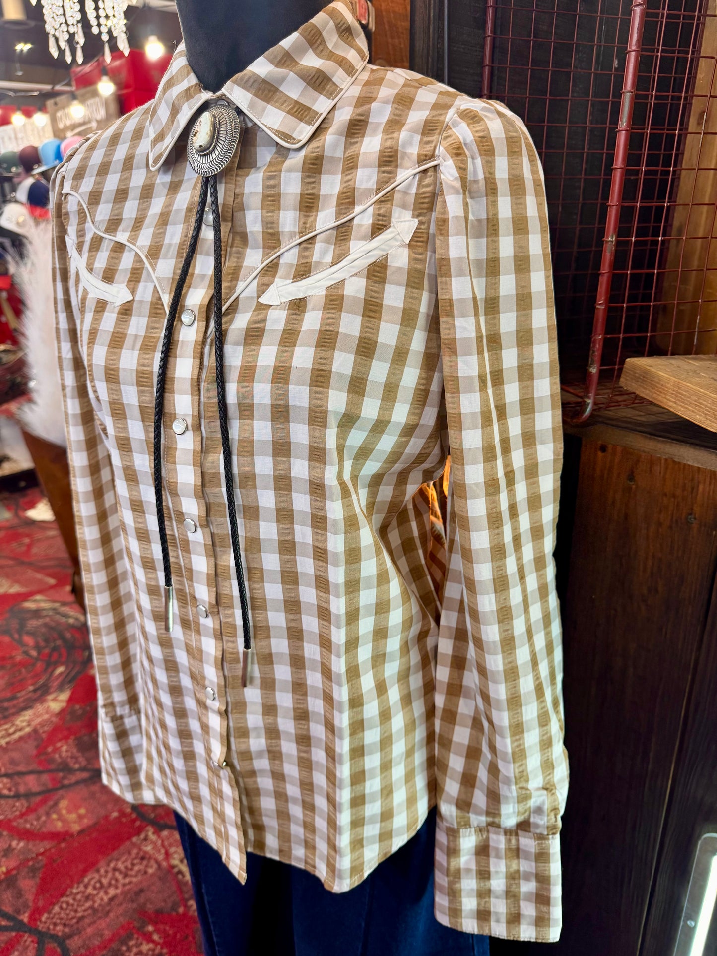 The Howdy Hanny Brown Gingham Pearl Snap