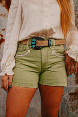 The Howdy Hanny Olive Denim Shorts