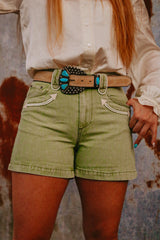 The Howdy Hanny Olive Denim Shorts