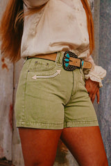 The Howdy Hanny Olive Denim Shorts