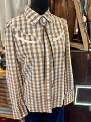 The Howdy Hanny Brown Gingham Pearl Snap