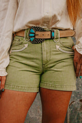 The Howdy Hanny Olive Denim Shorts