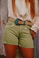 The Howdy Hanny Olive Denim Shorts
